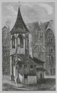 France. The pillory in the market-place (Les Halles) of Paris in the sixteenth century. Engraving