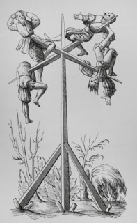 Impalement. Engraving after a woodcut in Sebastian Munster's ""Cosmographia universalis"",