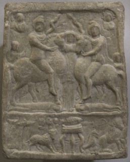 Marble votive tablet depicting the Danube horsemen. 2nd-3rd centuries AD. From Lom (ancient Roman