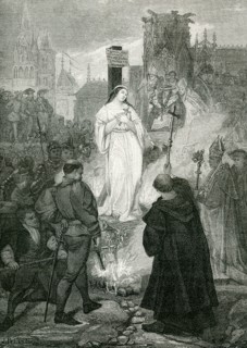 This illustration dates to the 19th century. It shows Jeanne d'Arc at the stake. It is housed in