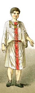 The figure represents an ancient Roman nobleman. The illustrations dates to 1882.