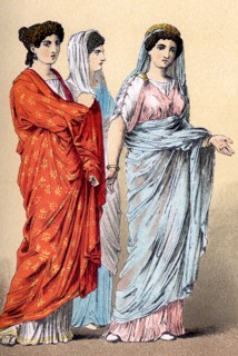 Dress of Roman women in late Republican and Imperial times (around 100 B.C. to A.D. 100). Note the