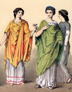 Dress of Roman women in late Republican and Imperial times (around 100 B.C. to A.D. 100). Note the