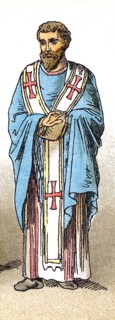 The Byzantine figure represented is a 9th century A.D. bishop. Th illustration dates to 1882.