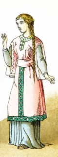 The figure pictured here is a Frank woman of rank from the years A.D. 700 to 800. Franks were