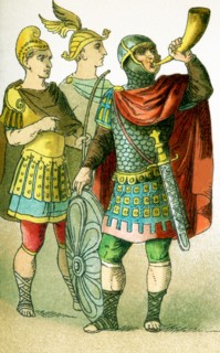 The figures here are three Frank warriors in A.D. 800. Franks were members of the Germanic nation