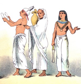 The figures of ancient Egyptians represented here, from left to right, are six priests and two