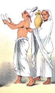 This 1882 illustration represents two ancient Egyptian priests, with the wall paintings uncovered
