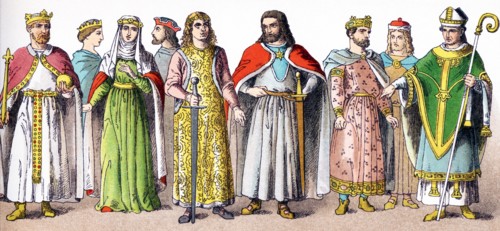 The figures here are Germans in A.D. 1100. The represent, from left to right: Emperor Frederick I