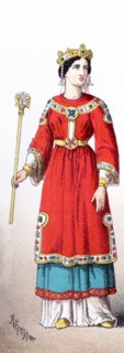 The figures represented here is a French queen around A.D. 1100. The ilustration dates to 1882.