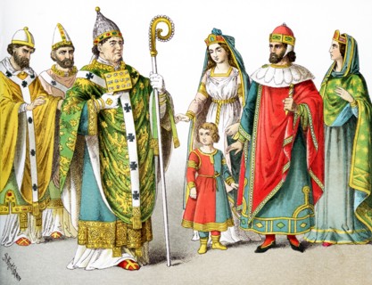 The figures pictured here represent Roman Catholic popes and Venetian nobles around A.D. 1200. They