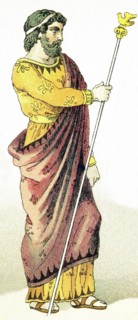 This image shows an ancient Greek king. The illustration dates to 1882.