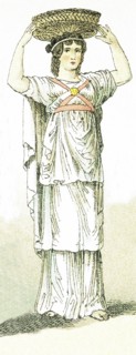 The ancient Greek represented here is a female basket-bearer at a sacrificial festival. Note that