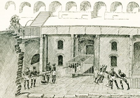 This illustration dates to 1897 and shows the method of raising wild beasts in the amphitheatre in