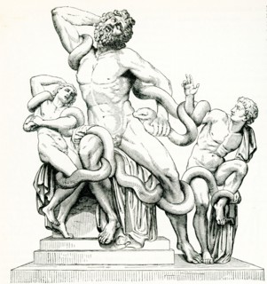 This image dates to 1897 and is a copy of a statue of Laocoon and his sons. According to Greek