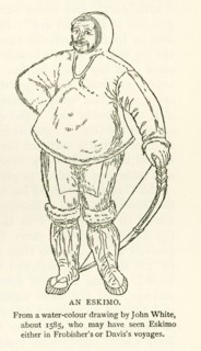 This illustration of an Eskimo is from a water-colour drawing by John White about 1585. White may