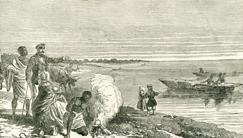 This illustration is from Livingstone's Missionary Travels. It shows Livingstone, with his wife and