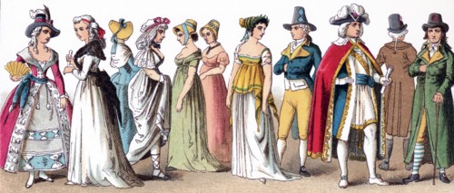 The figures illustrated here represent French people between 1790 and 1804. They are, from left to