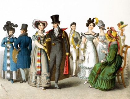 Pictured here are German men and women from 1804-1830. They are from left to right: lady and