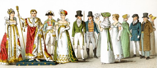 Pictured here are French men and women from 1804-1812. They are from left to right: Empress