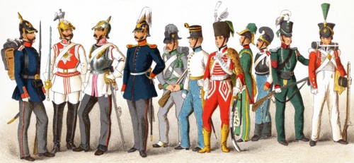 The figures represented here are, from left to right: Prussian 1846: The line, Body Guard,