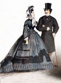 The couple pictured here represent German fashions during the years 1834 to 1881. The illustration