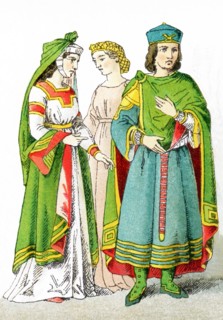 The figures pictured here represent three noble Venetians, from Venice, Italy, around A.D. 1200.