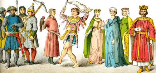 These figures represent English men and ladies in the dress around A.D. 1200. from left to right,