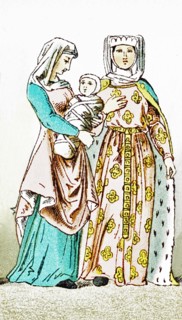 The figures in the illustration represent a French citizen (left) woth an infant and a French lady