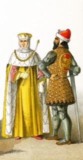 The figures in this image are Italians from the A.D. 1300s. They represent, from left to right: