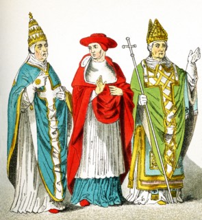 The figures in this image are Italians from the A.D. 1300s. They represent, from left to right: a