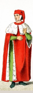 The figure in this image is an Italian man of rank from the A.D. 1300s. The illustration dates to