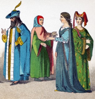 The Italians pictured here date to A.D. 1300 and are, from left to right: man of rank, magistrate;