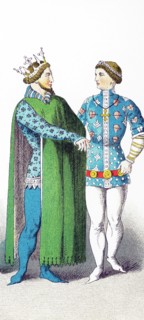 The figures represent French people around A.D. 1300. They are, from left to right: a prince and a