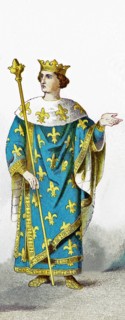 The figure represents the French king Philip IV around A.D. 1300. Also known as Philip the Fair, he