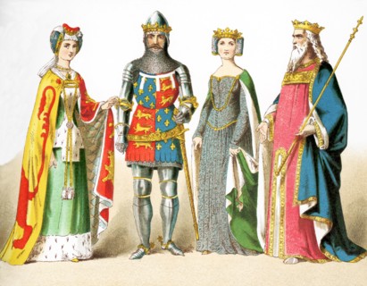 This illustration shows four English people who lived between A.D. 1300 and 1400. The figures, from