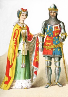 This illustration shows two English people who lived between A.D. 1300 and 1400. The figures, from