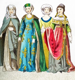 The figures here represent four German women between A.D. 1450 and 1500 of varying means. The