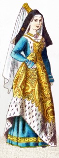 The figure shown in this 1882 illustration is a German duchess from between A.D. 1450 and 1500.