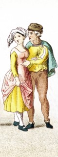 The figures represented here are Germans between A.D. 1450-1500. They are a female peasant and a
