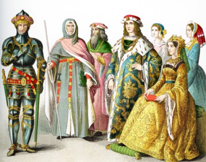 The figures pictured here represent English people between A.D. 1400 and 1450. They are from left