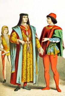 The Italian figures represented date to A.D. 1400. They are, from left to right: a Florentine, a