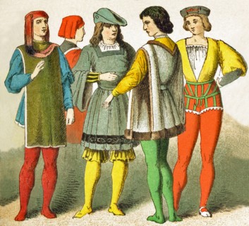 The Italian figures represented date to A.D. 1400. They are, from left to right: a Venetian, two
