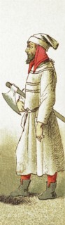 The Italian figure represented here is an Italian peasant dating to A.D. 1400. The illustration