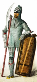 The figure here represents a Bohemian warrior in A.D. 1400. Bohemia was an historic province in