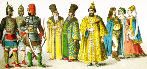 The figures here represent Slavonic people in A.D. 1400. They are, from left to right: three