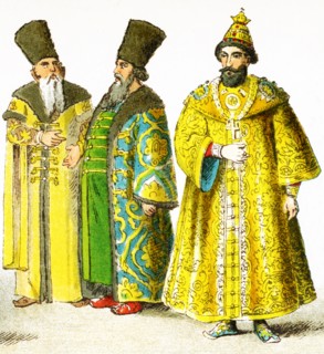 The figures here represent Slavonic people in A.D. 1400. They are, from left to right: two Russian