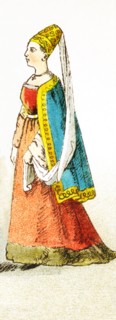 The figure here represents a Hungarian noble lady in A.D. 1400. The illustration dates to 1882.