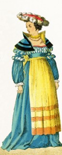 The woman represented here is German and dates to 1500-1550. The illustration dates to 1882. .