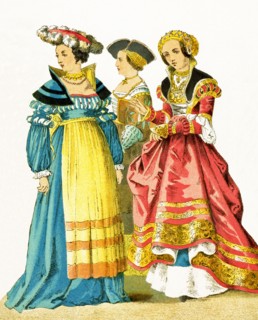 The women represented here are Germans who date to 1500-1550. The illustration dates to 1882. .